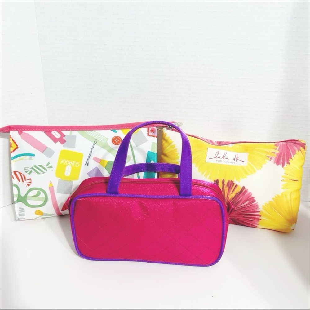 Clinique Set of 3 Make Up Cosmetic Bags Zip Closure Fully Lined Holds Essentials